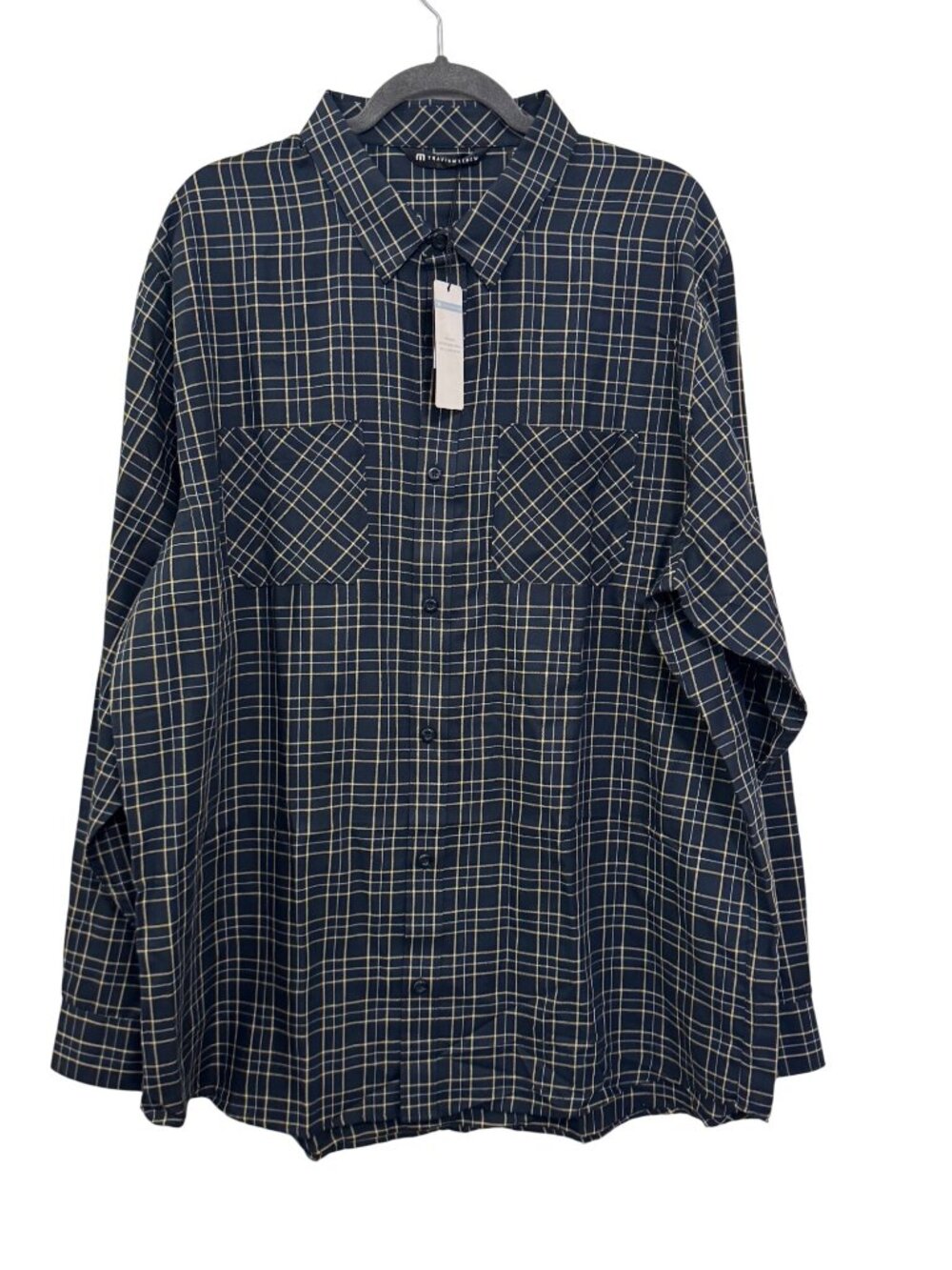 Travis Mathew Mens Navy & Yellow Plaid Button-Up Shirt XXL